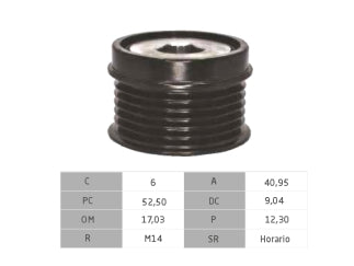 POLEAS DE MARCHA LIBRE TOYOTA COROLLA CROSS 2.0 16V M20A-FKB 21/.. ALTERNADOR DENSO 17.00X52.50X41.20 MM - 6PK_