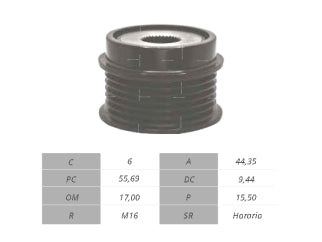 POLEAS DE MARCHA LIBRE CHEVROLET S10/TRAILBLAZER 2.8 D DURAMAX 17.06X55.60X39.50 MM - 6PK_