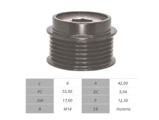 POLEAS DE MARCHA LIBRE TOYOTA COROLLA 1.8 16V 1ZZFE 03/13/AVENSIS/RAV4 2.0 17.00X58.00X37.00 MM - 6PK_