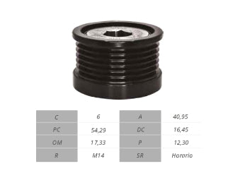 POLEAS DE MARCHA LIBRE FIAT TORO 2.0 JTD / JEEP COMPASS/RENEGADE 2.0 TD 17.06X54.00X43.40 MM - 6 PK_