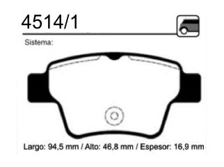 PASTILLAS DE FRENOS LIVIANOS PEUGEOT 207/207 CC/207 SW 1.4-1.6 / CITROEN C4 04/.. TRASERA SISTEMA BOSCH 94.50X46.80X16.90 MM_