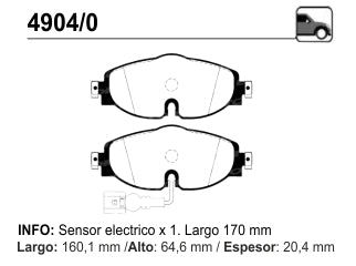 PASTILLAS DE FRENOS LIVIANOS VOLKSWAGEN GOLF/PASSAT 14/../VENTO 1.4 TSI-2.0 TSI 18/../TAOS 1.4 TSI 250 21/.. DELANTERA C/SENSOR_