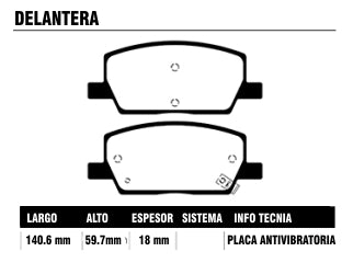 PASTILLAS DE FRENOS LIVIANOS CHEVROLET TRACKER 1.8 18/.. DELANTERA 140.60X59.70X18.00 MM_