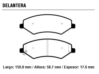 PASTILLAS DE FRENOS LIVIANOS CHERY TIGGO 2.0 16V 16/.. DELANTERA 159.80X58.70X17.60 MM_