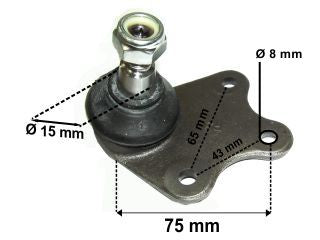 ROTULAS DE SUSPENSION VOLKSWAGEN CROSSFOX 06/.. ROTULA INFERIOR DERECHA PIVOTE 15 MM_