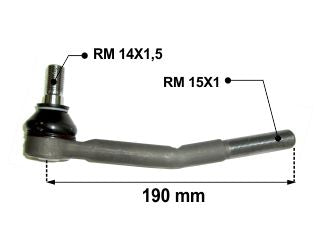 EXTREMOS DE DIRECCION LIVIANOS FIAT 1600 63/82 EXTREMO IZQUIERDO LARGO: 185 MM ROSCA MACHO 16XX1_