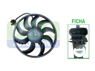 ELECTROVENTILADORES CHEVROLET CLASSIC/ONIX/PRISMA/COBALT/SPIN 12/.. ASPIRANTE DIAMETRO 405 MM - FICHA CON RESISTENCIA_