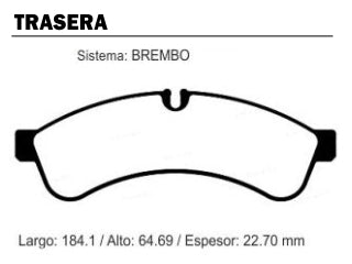 PASTILLAS DE FRENOS LIVIANOS IVECO DAILY 40S14-55C16-60C15-60C18-65C15-65C18 06/.. TRASERA 184.10X64.69X22.70 MM_