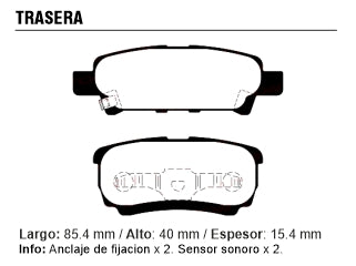 PASTILLAS DE FRENOS LIVIANOS JEEP COMPASS 11/17/PATRIOT 08/.. 2.0-2.4 / MITSUBISHI LANCER 03/.. 2.0 16V TRASERA_