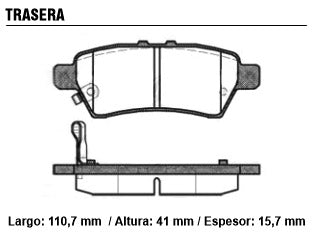 PASTILLAS DE FRENOS LIVIANOS NISSAN PATHFINDER 06/.. TRASERA 110.30X41.10X15.90 MM CON SENSOR SONORO_
