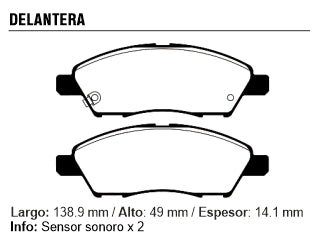 PASTILLAS DE FRENOS LIVIANOS NISSAN TIIDA/NOTE/MARCH/VERSA DELANTERA SISTEMA AKEBONO 138.90X49.00X14.10 MM_
