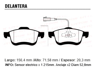 PASTILLAS DE FRENOS LIVIANOS FIAT DOBLO 11/.. SENSOR ELECTRICO x 1 215 MM DELANTERA_