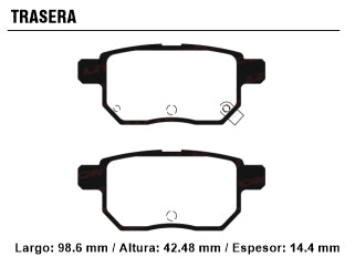 PASTILLAS DE FRENOS LIVIANOS TOYOTA COROLLA XLI-XRS 1.8-2.0 VVTI 12/../YARIS 1.5-1.8 VVTI / LIFAN X50 1.5 / BAIC X25 TRASERA_