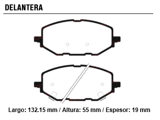 PASTILLAS DE FRENOS LIVIANOS CHEVROLET TRACKER 1.2 T 21/../MONTANA 1.2 T 23/.. DELANTERA 132.15X55.00X19.00 MM_