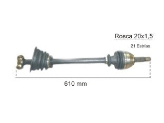 SEMIEJES RENAULT CLIO 91/00 / CLIO II 03/12 / LADO IZQUIERDO / LARGO 610 / 21 ESTRIAS_