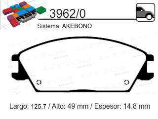 PASTILLAS DE FRENOS LIVIANOS HONDA ACCORD 83/86 / HYUNDAI ACCENT 1.5 94/06/S COUPE/EXCEL 92/95 DELANTERA 127.50X49.00X14.80 MM_