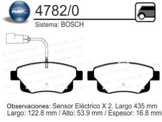 PASTILLAS DE FRENOS LIVIANOS FORD TRANSIT 06/.. TRASERA SISTEMA BOSCH 122.80X53.90X16.80 MM_