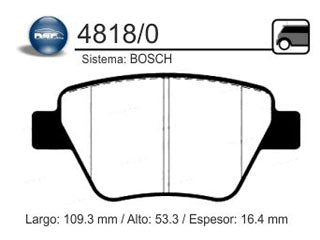 PASTILLAS DE FRENOS LIVIANOS VOLKSWAGEN VENTO/PASSAT 2.0 8V TDI/GOLF/SCIROCCO / AUDI A1/A3 10/.. TRASERA 109.30X53.50X16.40 MM_