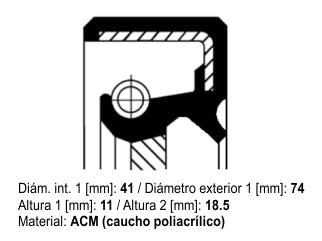 RETENES DIFERENCIAL Y CAJA LIVIANOS TOYOTA HILUX 2.5 D-4D 4X4 RETEN PINON CONICO DIFERENCIAL 41.00X74.00X11.00/18.50 MM_