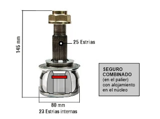 JUNTAS HOMOCINETICA LADO RUEDA CHEVROLET PRISMA/ONIX/COBALT/SPIN 1.8 12/..TRACKER 14/.. ESTRIAS 25/23 COPA 80 MM SEGURO COMBINADO_