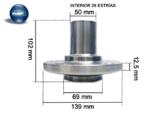 MAZAS Y PUNTA DE EJE RUEDA PEUGEOT BOXER / FIAT DUCATO / CITROEN JUMPER SIN ABS 1.0-1.4 TON DELANT 5+2 AGUJ INT 50 MM 28 EST_