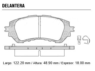 PASTILLAS DE FRENOS LIVIANOS TOYOTA YARIS 1.5 17/.. DELANTERA 122.20X48.90X18.00 MM_