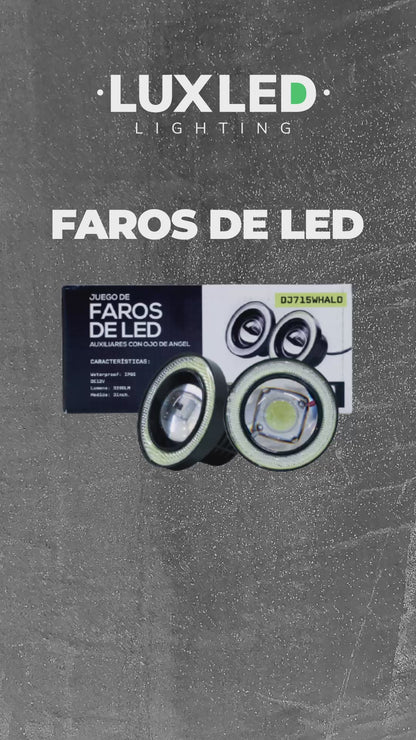 JUEGO DE FAROS LED 7.5CM DIAMETRO BLANCO CON OJO DE ANGEL 12V-CONSULTAR DISPONIBILIDAD