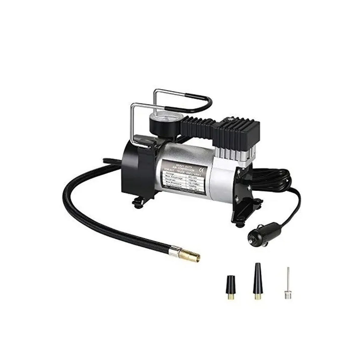 COMPRESOR DE AIRE 12V, 140 PSI, CILINDRO 1X30MM 10 AMP PLATEADO